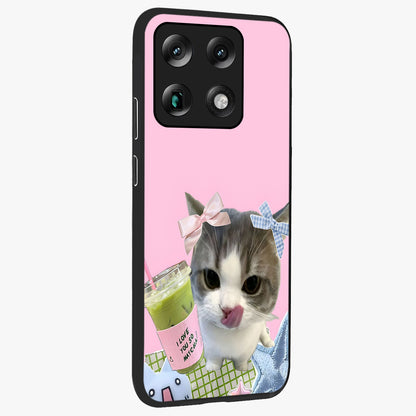 Love Matcha Cat Glass Case upright view showcasing adorable cat artwork with charming matcha themed design.