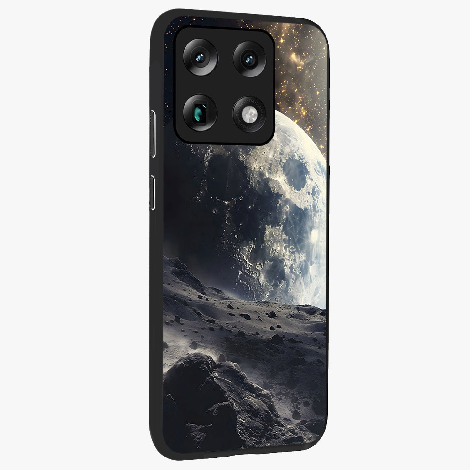 Lunar Horizon Glow Glass Case upright view showcasing radiant lunar artwork with calm cosmic theme.