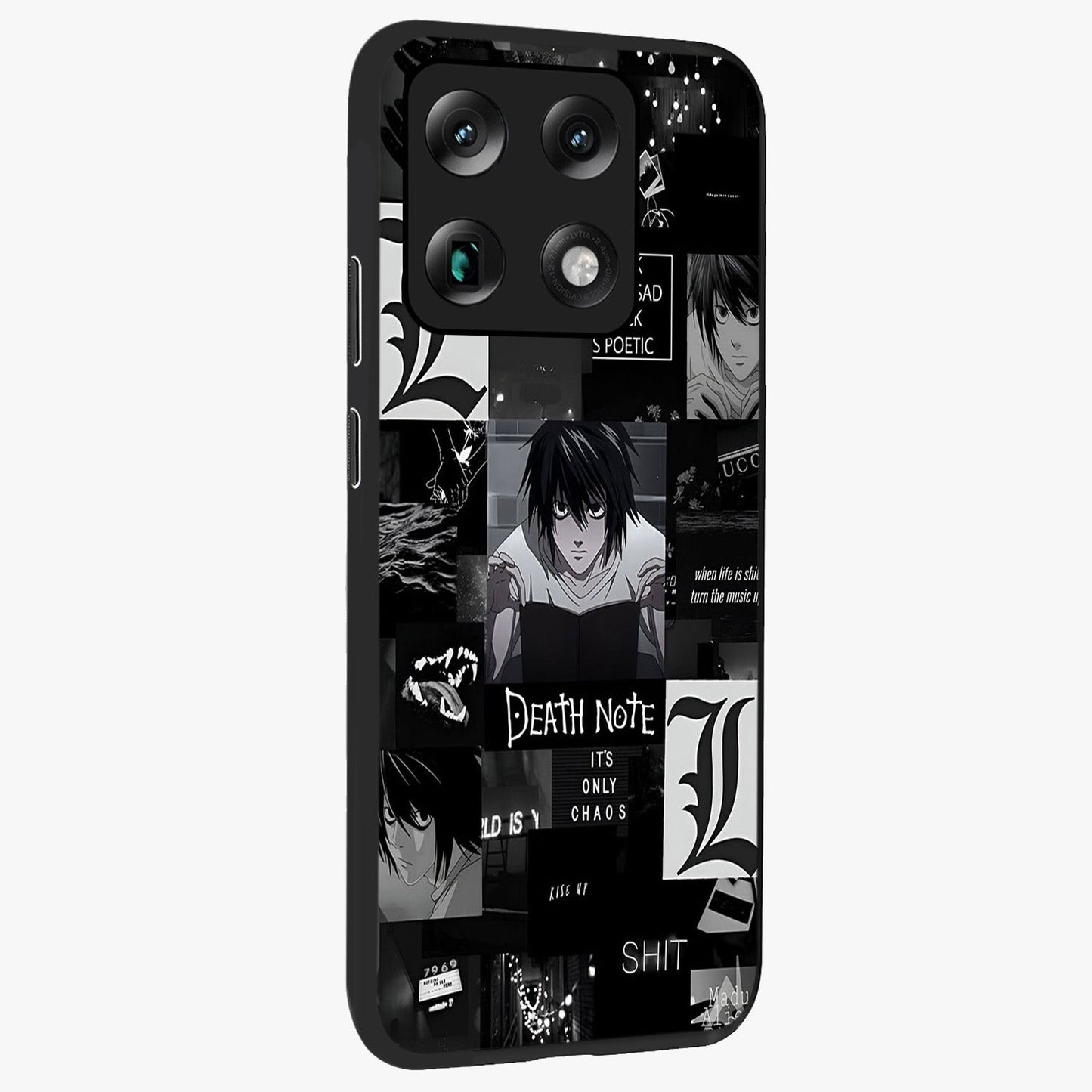 Midnight Chaos Mind Glass Case upright view showcasing expressive abstract artwork with bold dark theme.