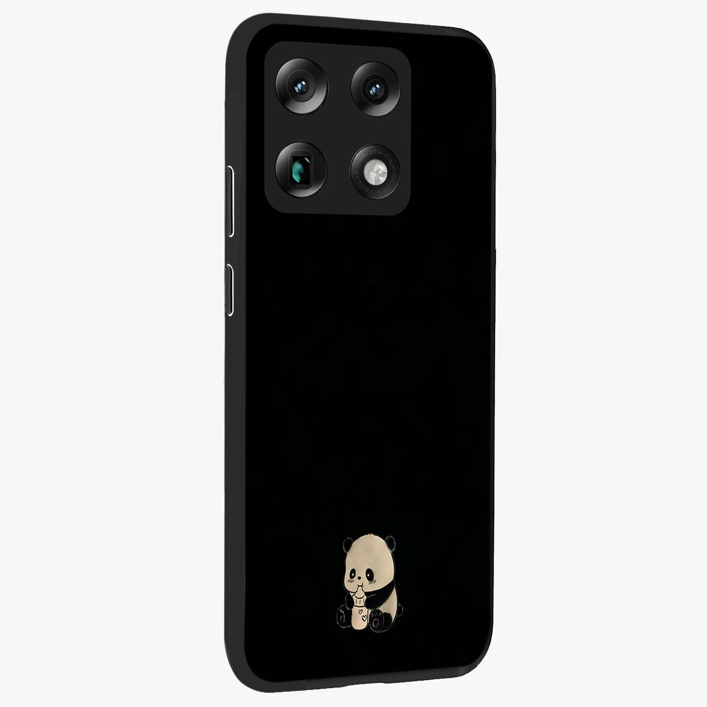 Midnight Panda Love Glass Case upright view showcasing charming panda artwork with playful romantic theme.
