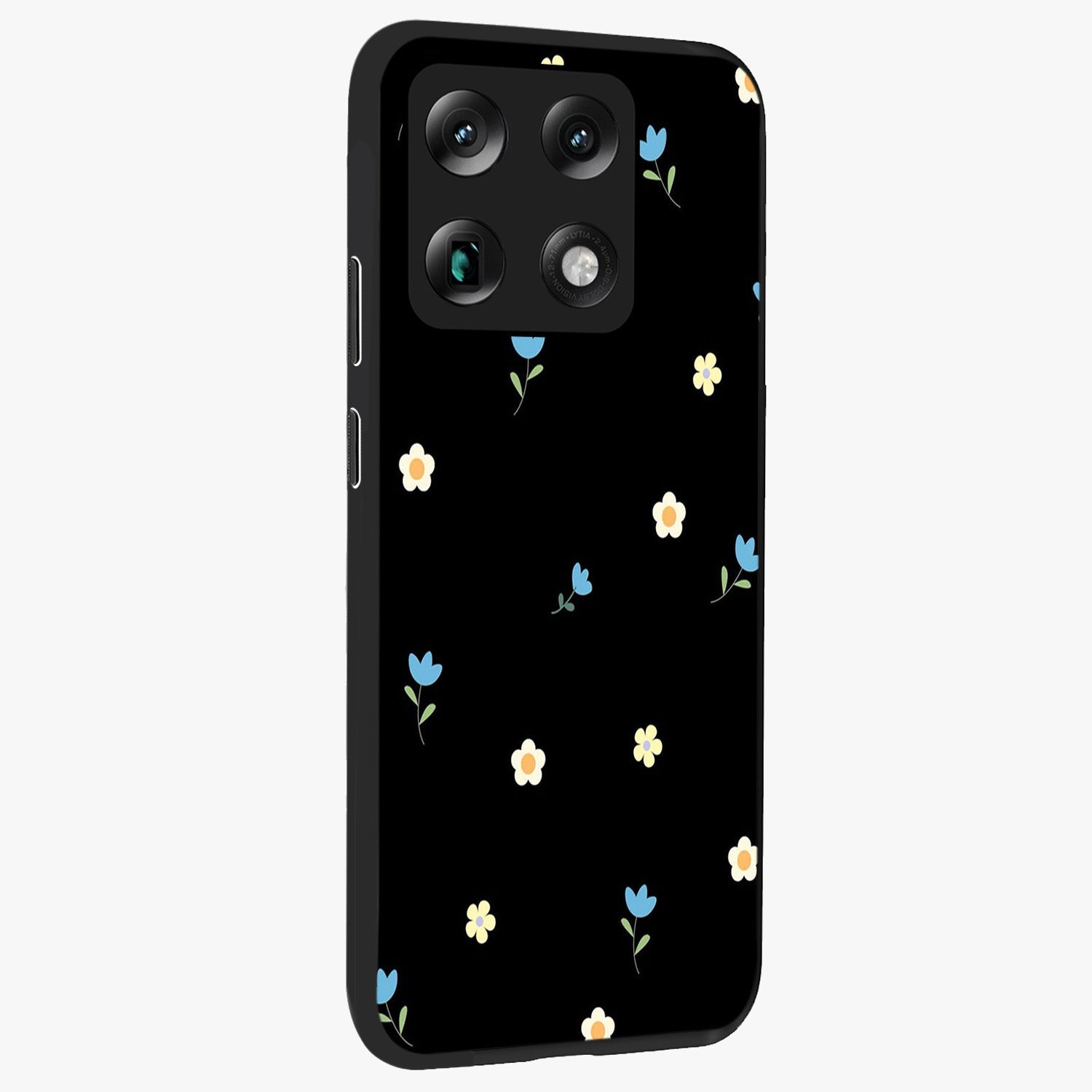 Minimal Petal Whispers Glass Case upright view showcasing elegant floral artwork with modern minimalist style.