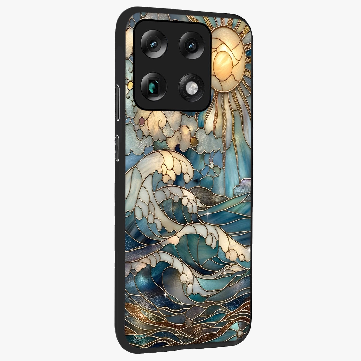 Oceanic Stained Printed Glass Case upright view showcasing decorative ocean pattern artwork with vibrant marine theme.