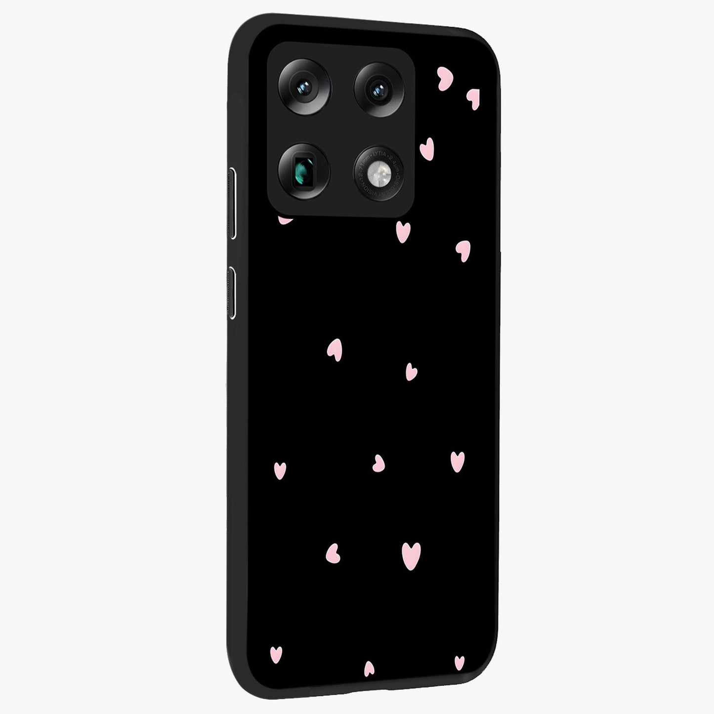 Pink Love Drops Glass Case upright view showcasing charming heart drop artwork with romantic playful theme.
