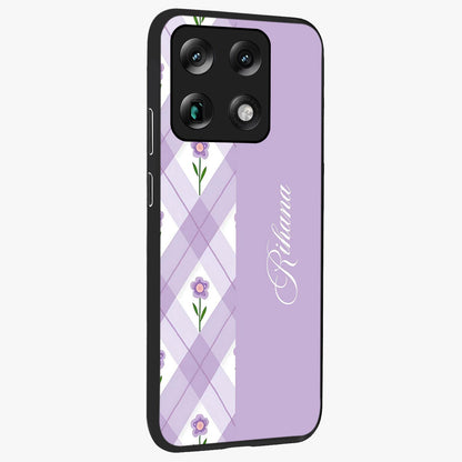 Purple Diamond Floral Glass Case upright view showcasing vibrant floral artwork with stylish geometric theme.