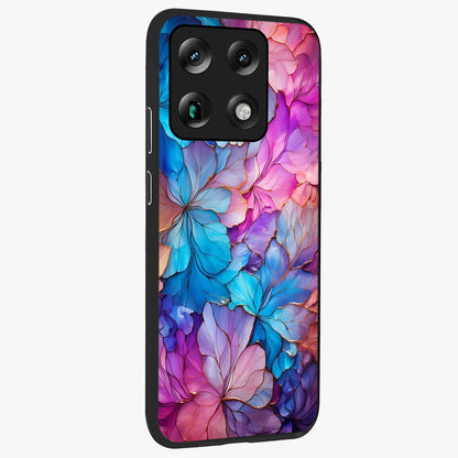 Radiant Floral Whirl Glass Case upright view showcasing lively floral artwork with decorative swirl theme.