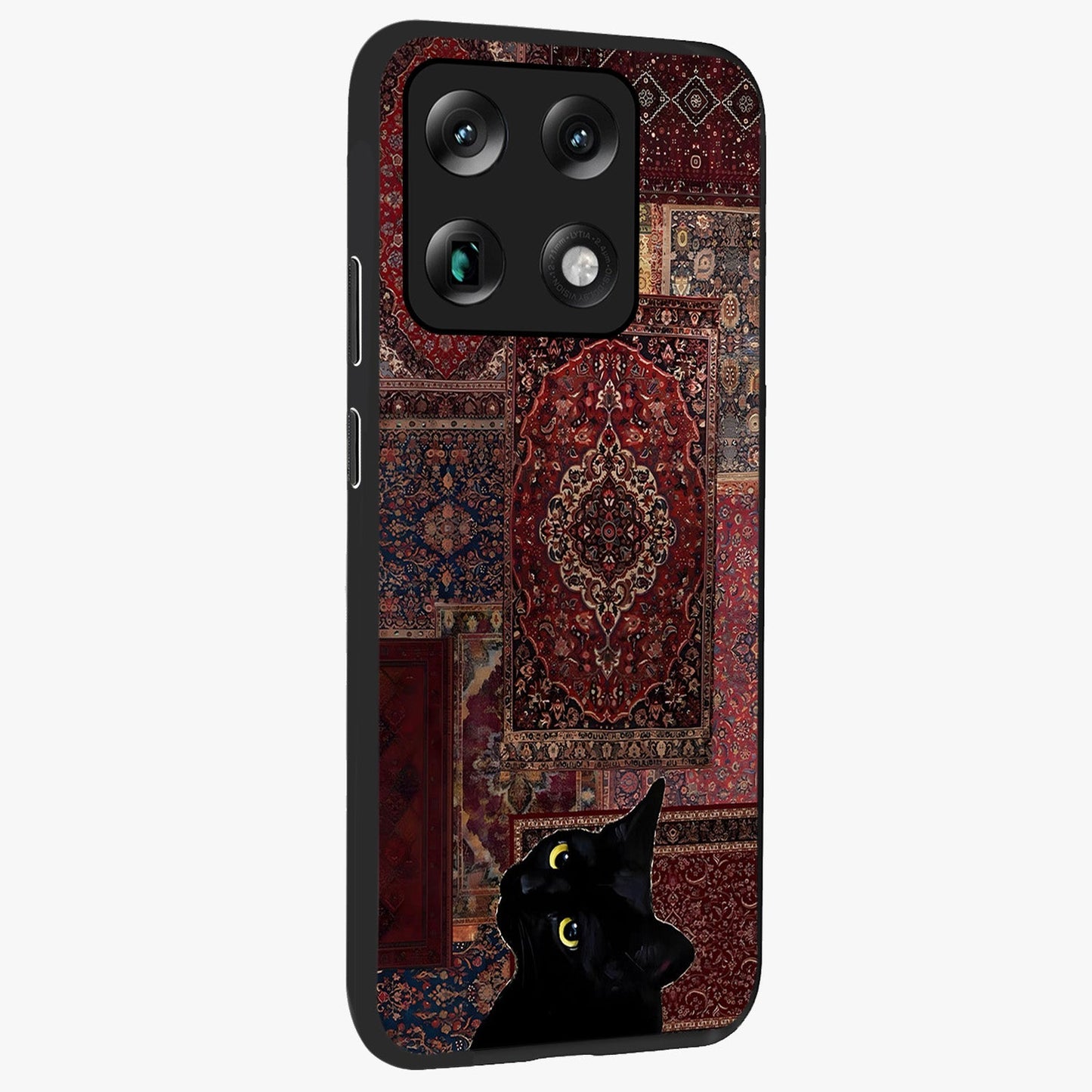 Regal Magic Cat Apple Glass Case upright view showcasing charming cat artwork with playful magical theme.
