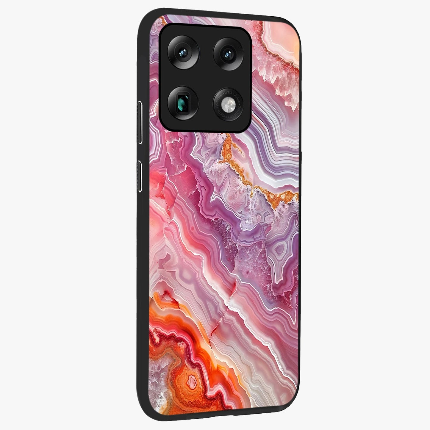 Rose Quartz Marble Glass Case upright view showcasing decorative marble artwork with luxurious pastel theme.