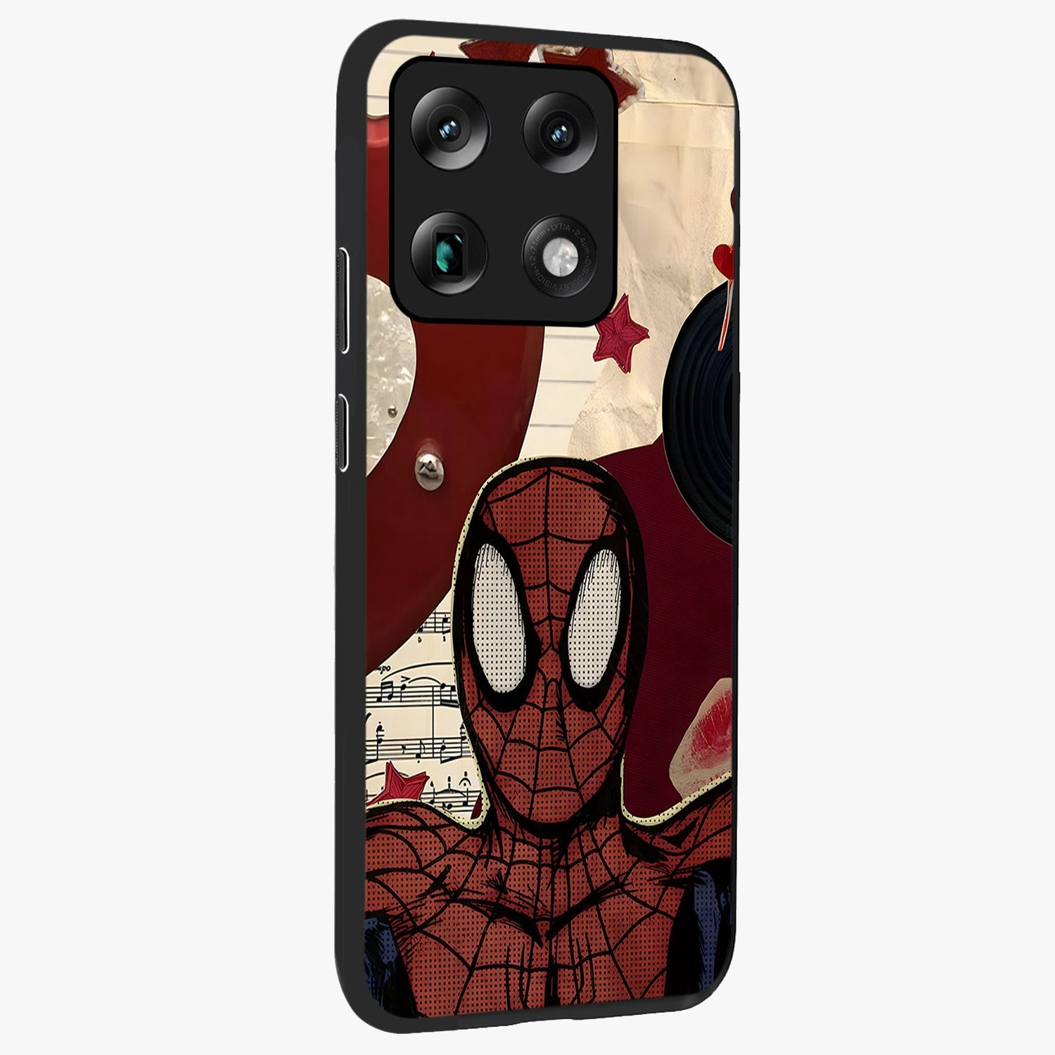 Web Warrior Vibes Glass Case upright view showcasing energetic superhero artwork with bold action theme.