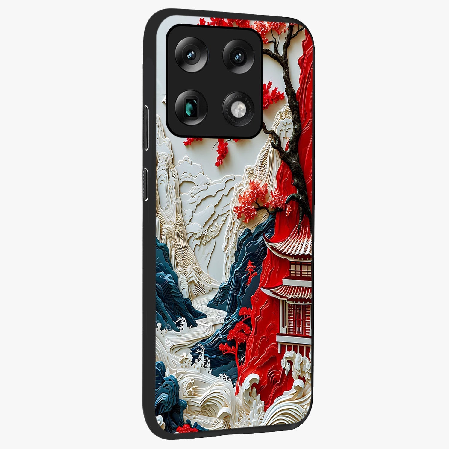 Whispers Of Sakura Waves Glass Case upright view showcasing delicate cherry blossom artwork with elegant nature theme.