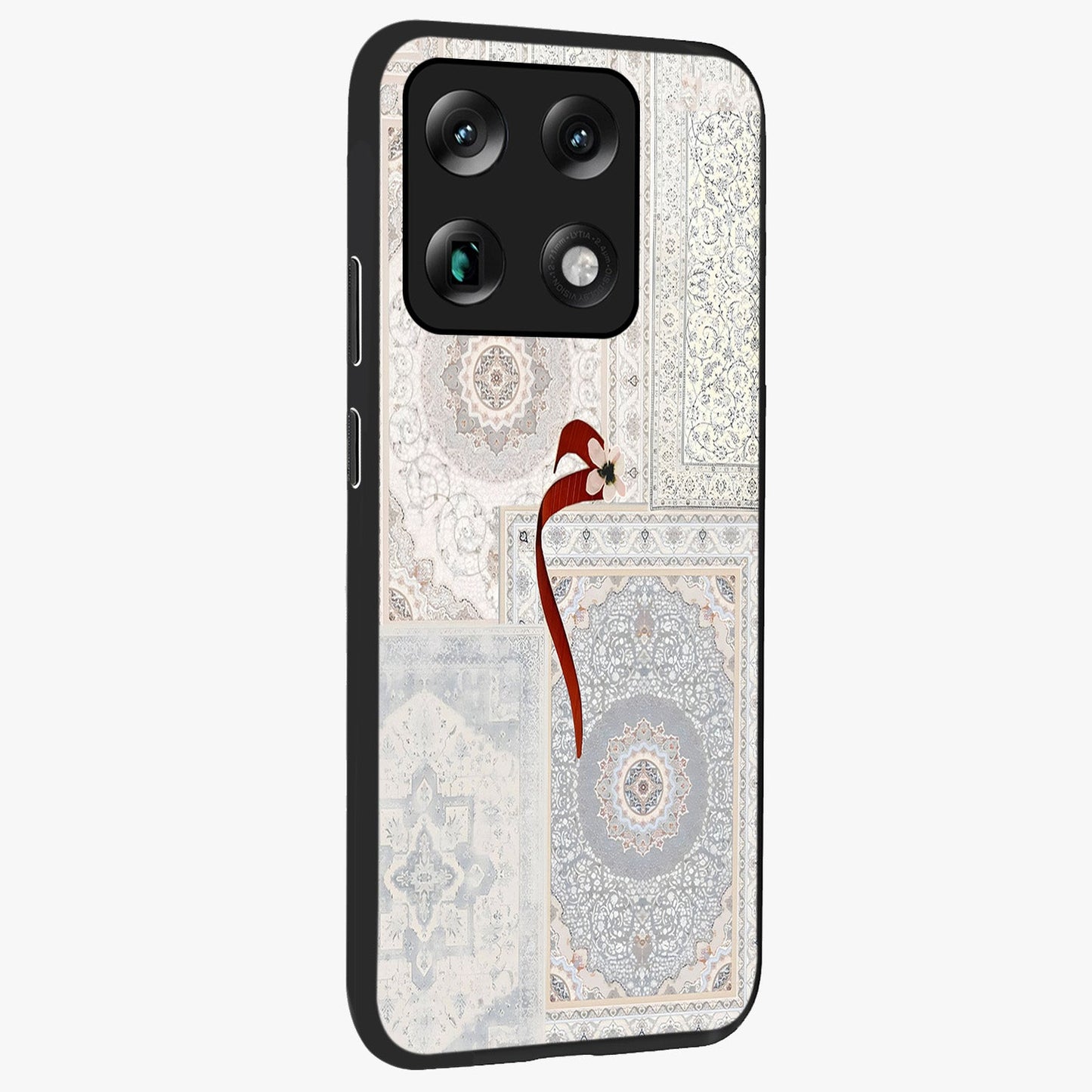 White Aesthetic Bow Glass Case upright view showcasing delicate ribbon bow artwork with cute minimalist theme.