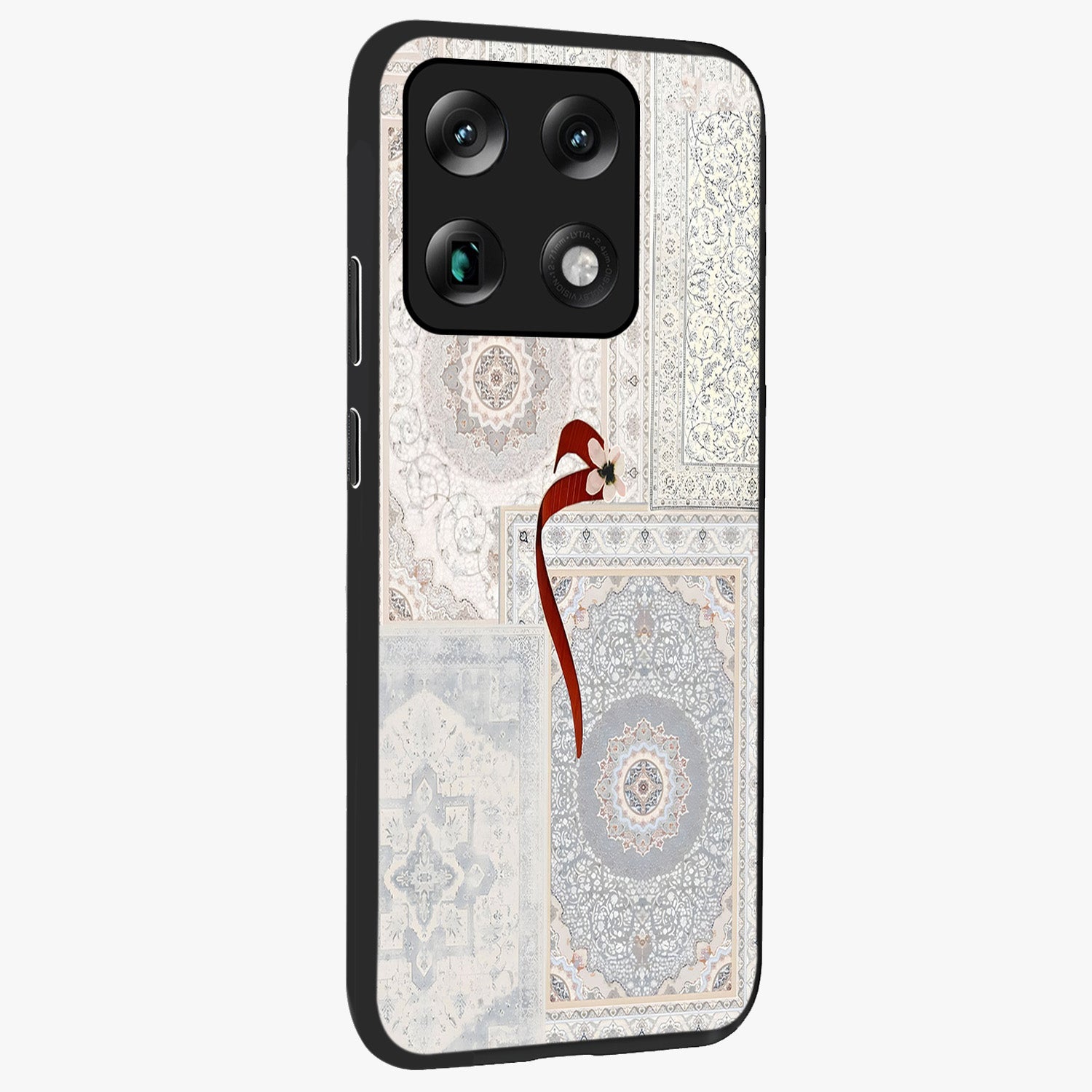 White Aesthetic Bow Glass Case upright view showcasing delicate ribbon bow artwork with cute minimalist theme.