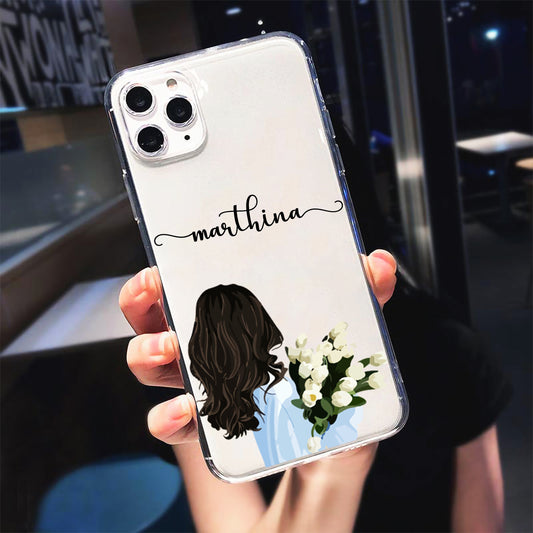 Girl With Flower Custom Name Clear Silicon Soft Cover