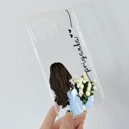 Girl With Flower Custom Name Clear Silicon Soft Cover