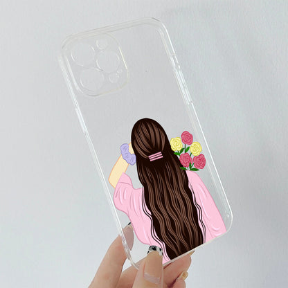 Cute Girl in Pink with Flower Custom Name Clear Silicon Soft Cover