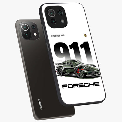 911 Turbo Dominance Glass Case displayed in premium angled mockup highlighting sporty car illustration and sleek glass surface.