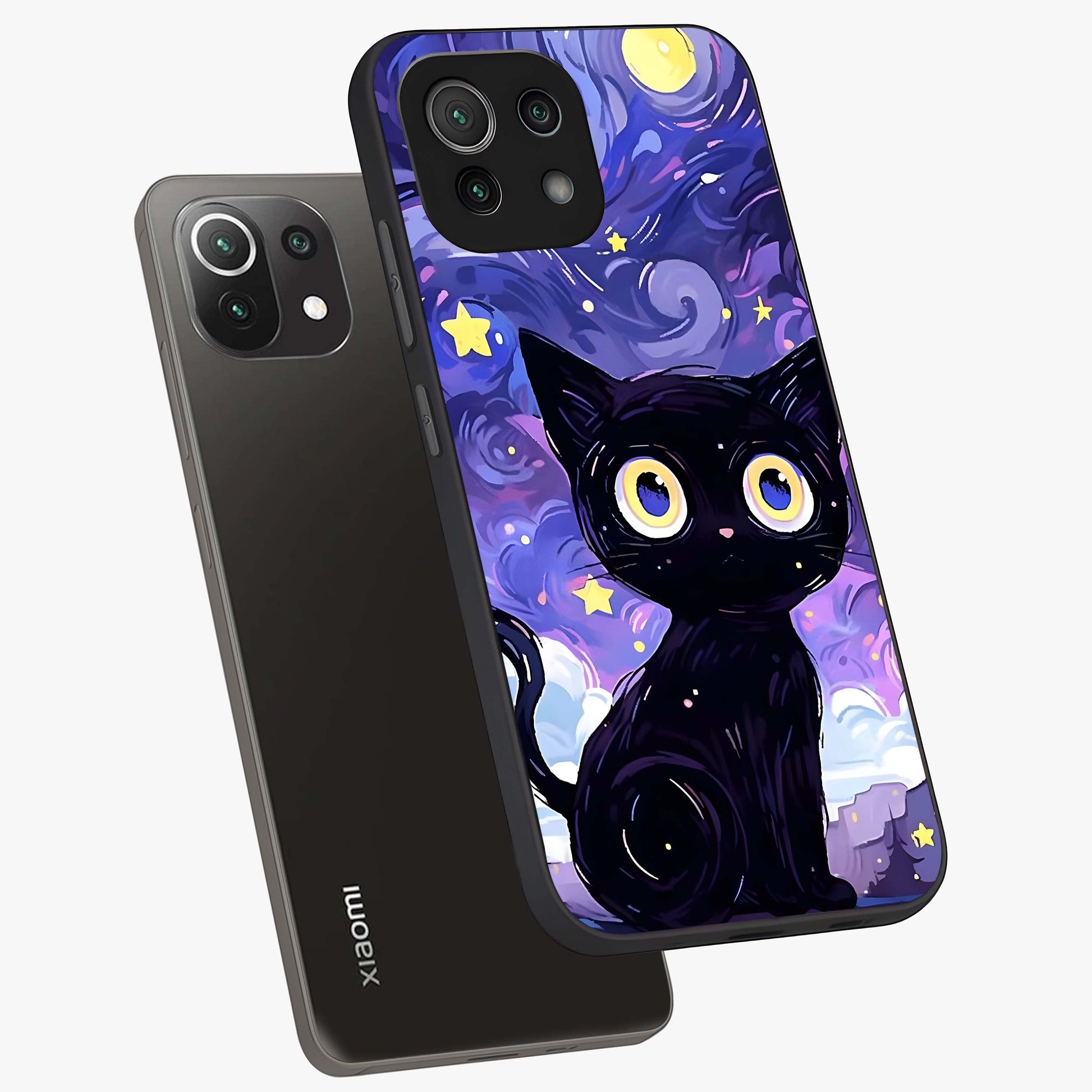 Abstract Cat Art Glass Case displayed in angled mockup highlighting modern abstract cat artwork and sleek glass surface.