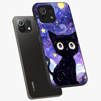 Abstract Cat Art Glass Case displayed in angled mockup highlighting modern abstract cat artwork and sleek glass surface.