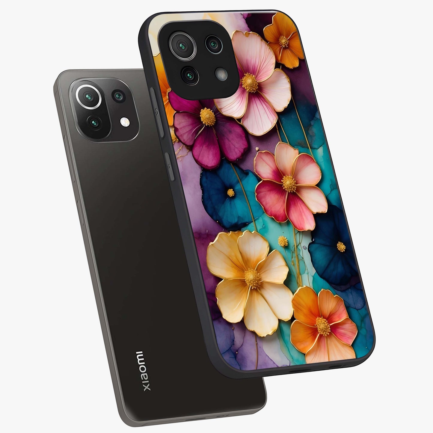 Artlyn Grace Flower Pattern Glass Case displayed in angled mockup highlighting delicate flower pattern design and smooth glass surface.