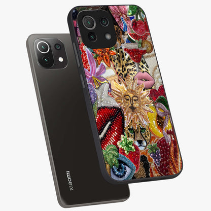 Beaded Fashion Jungle Glass Case displayed in angled mockup highlighting colorful fashion bead design and artistic pattern.