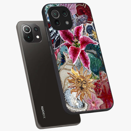 Beaded Garden Fantasy Glass Case displayed in angled mockup highlighting fantasy inspired floral bead pattern.
