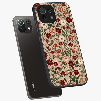 Biege Flower With Leaf Glass Case displayed in angled mockup highlighting minimal floral leaf design and elegant aesthetic.