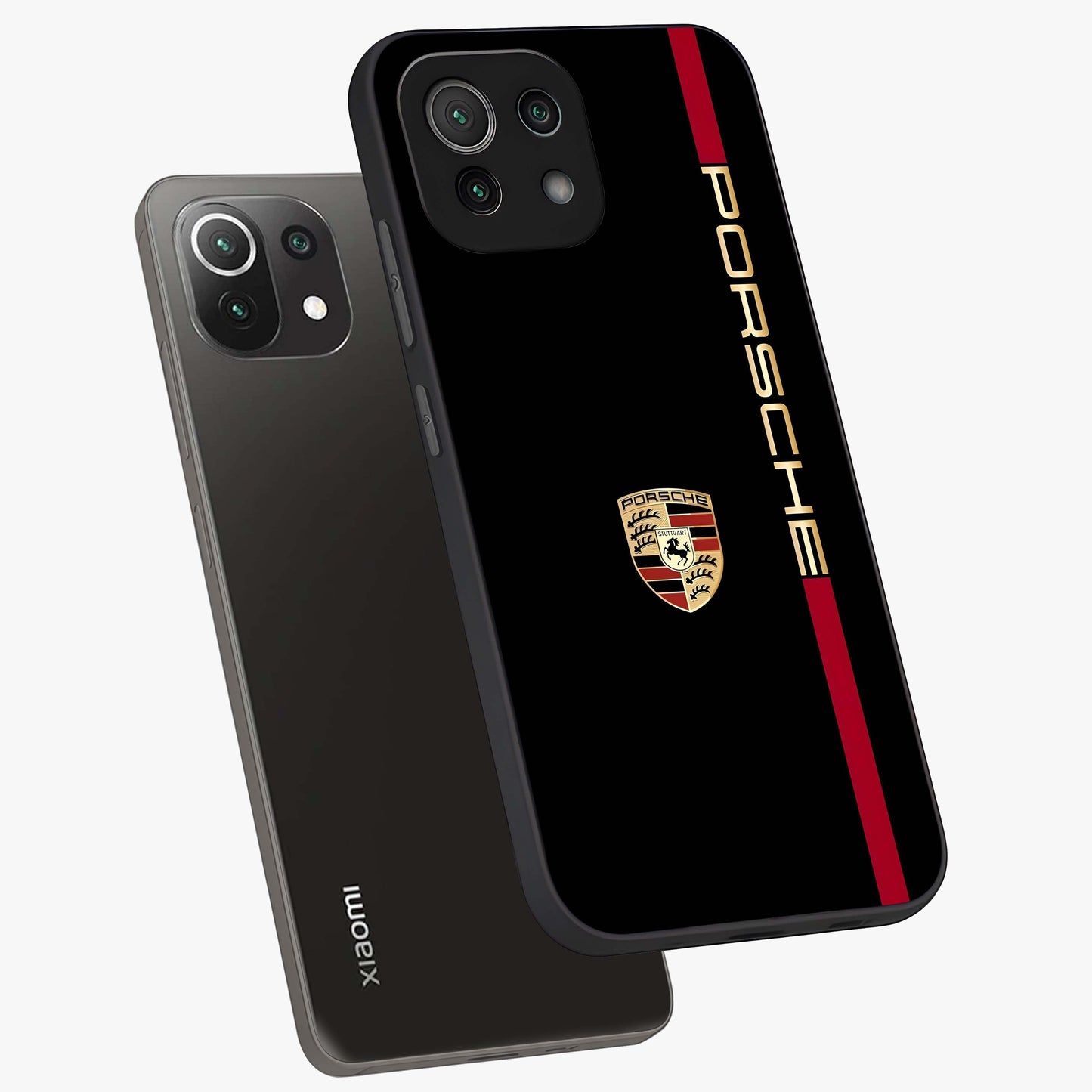 Black Minimal Porsche Glass Case displayed in angled mockup highlighting modern minimal car illustration and clean aesthetic design.