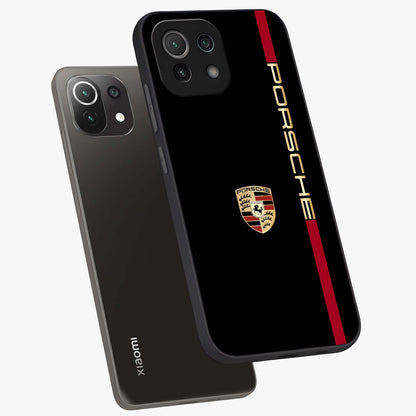 Black Minimal Porsche Glass Case displayed in angled mockup highlighting modern minimal car illustration and clean aesthetic design.
