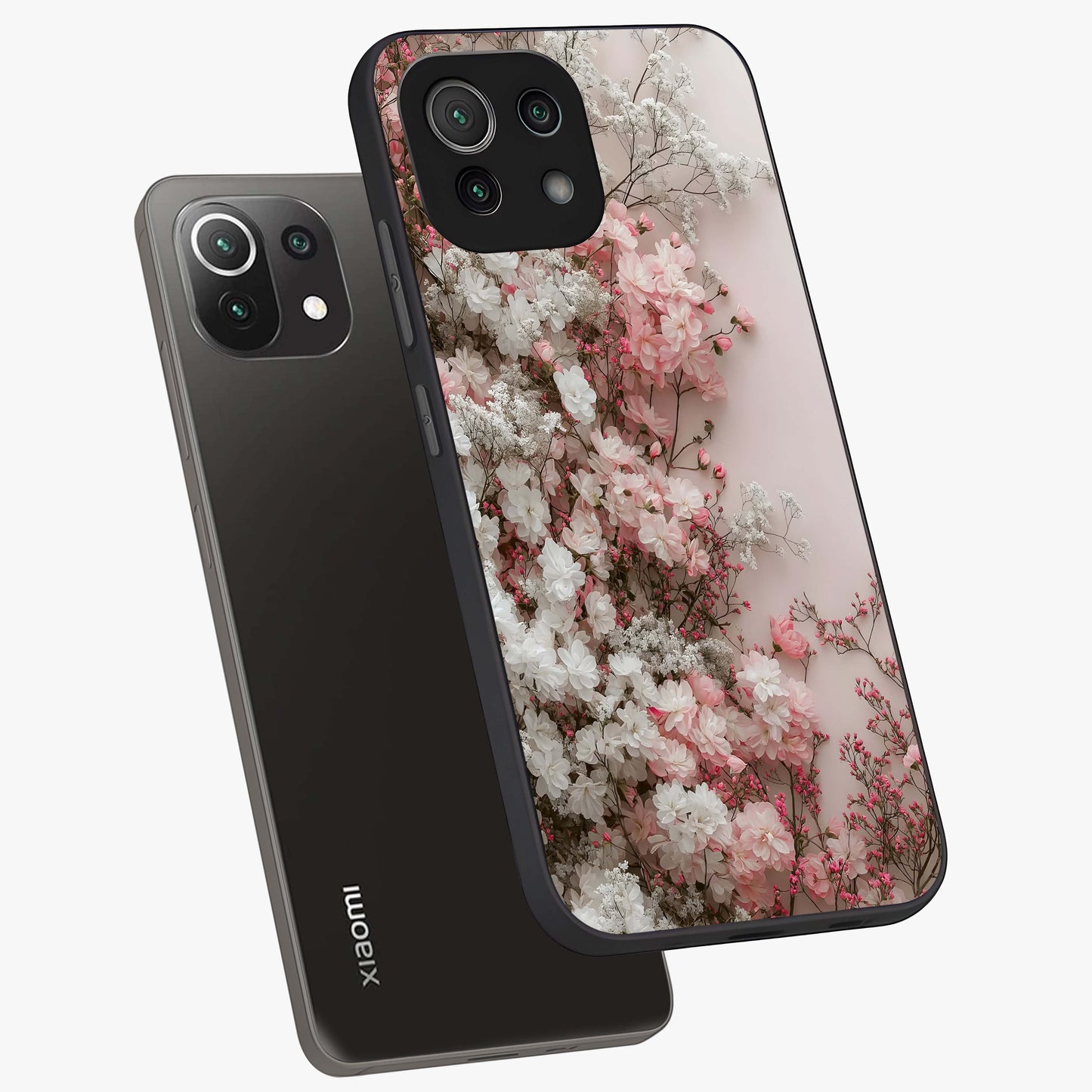 Blush Blossom Cloud Glass Case displayed in angled mockup highlighting soft cloud and blossom design with pastel aesthetic.