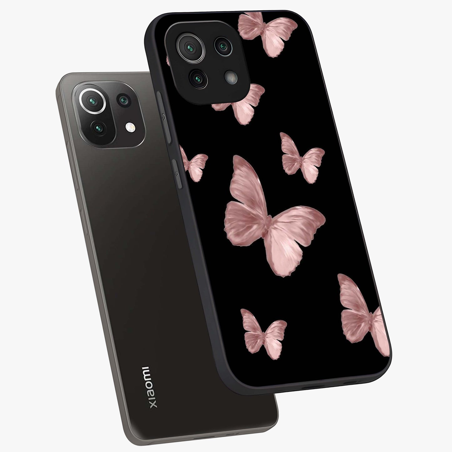 Butterfly Pattern Glass Case displayed in angled mockup highlighting delicate butterfly design and aesthetic pattern style.