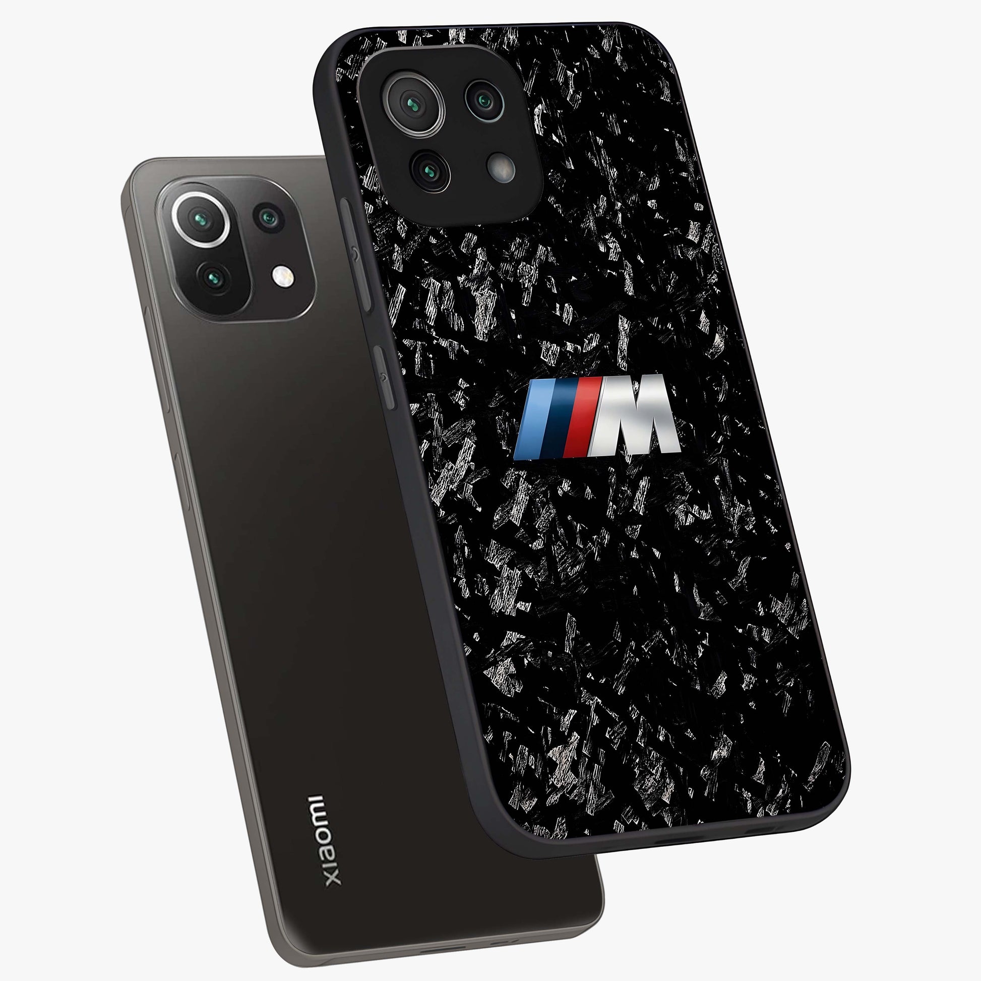 Carbon Speed Mark Glass Case displayed in angled mockup highlighting racing inspired carbon design and sleek aesthetic style.