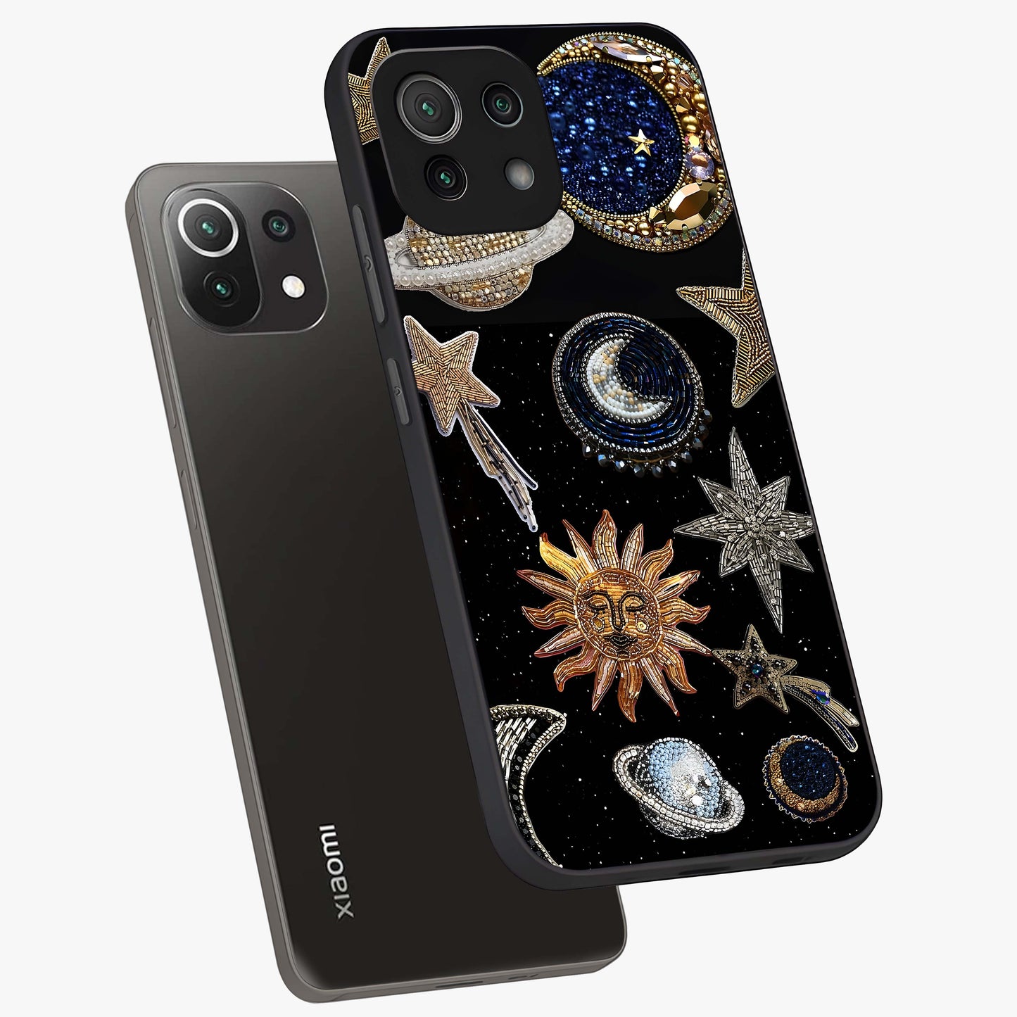 Celestial Gem Constellations Glass Case displayed in angled mockup highlighting gemstone inspired constellation design.