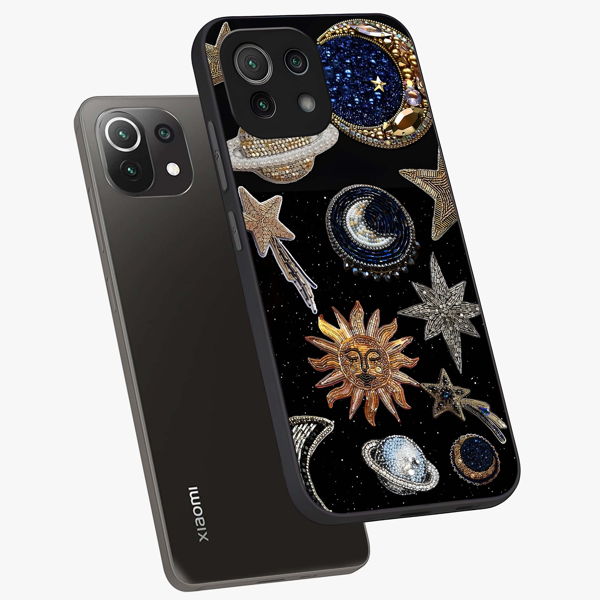 Celestial Gem Constellations Glass Case displayed in angled mockup highlighting gemstone inspired constellation design.