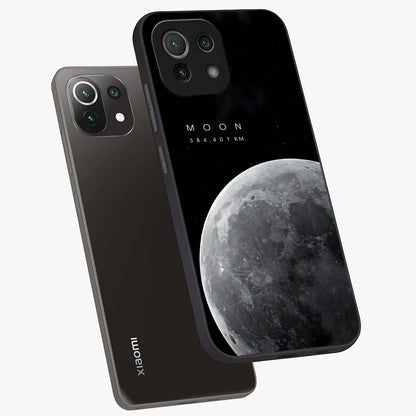 Cosmic Moon Glow Glass Case displayed in angled mockup highlighting celestial moon design with cosmic aesthetic theme.