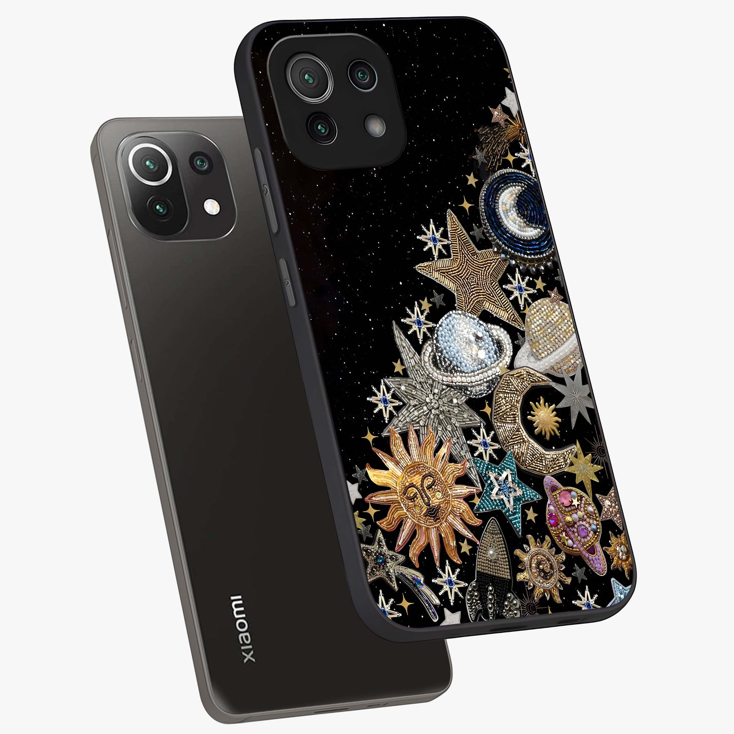 Cosmic Sparkle Dreams Glass Case displayed in angled mockup highlighting dreamy star sparkle design with celestial aesthetic.