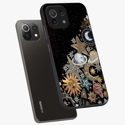 Cosmic Sparkle Dreams Glass Case displayed in angled mockup highlighting dreamy star sparkle design with celestial aesthetic.