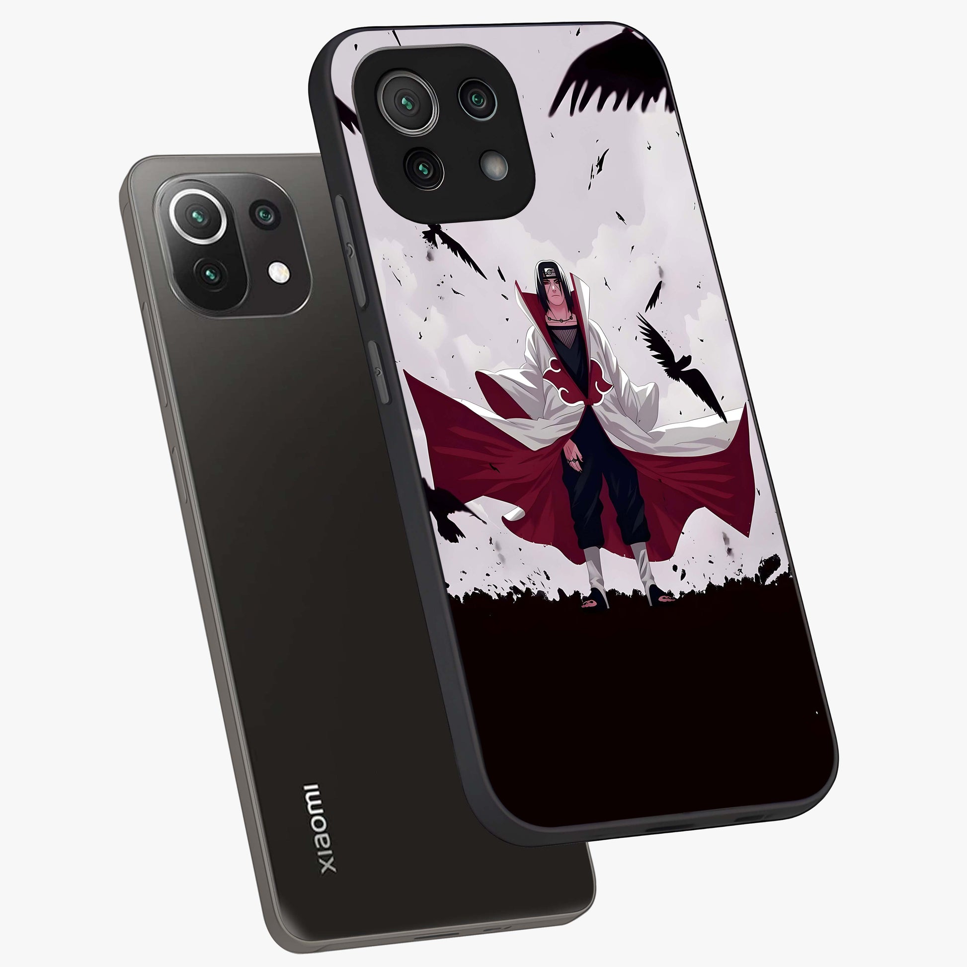Crimson Crow Ascension Glass Case displayed in angled mockup highlighting powerful crow illustration with dark crimson aesthetic.