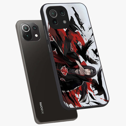 Crimson Crow Illusion Glass Case displayed in angled mockup highlighting mysterious crow graphic with dark aesthetic style.