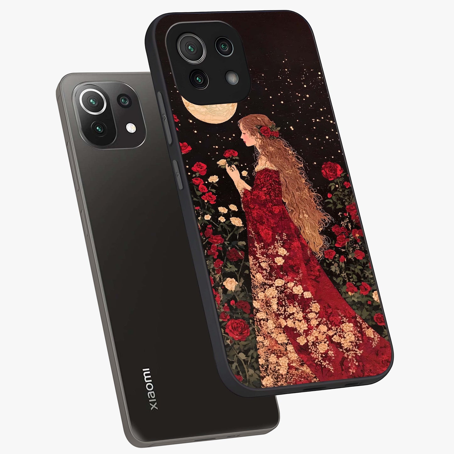 Crimson Dreams Glass Case displayed in angled mockup highlighting soft crimson aesthetic design with artistic theme.