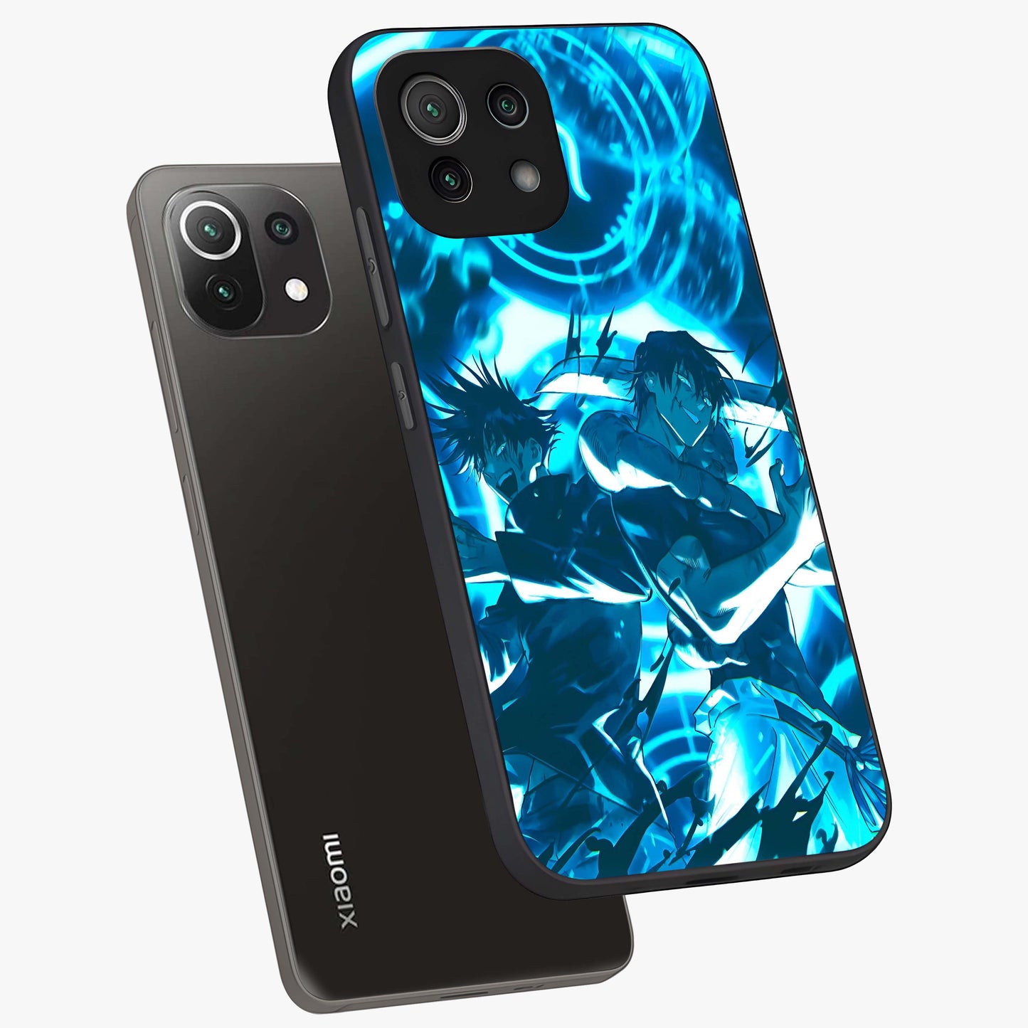 Cursed Energy Clash Glass Case displayed in angled mockup highlighting powerful battle inspired graphic with anime style aesthetic.