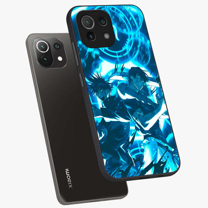 Cursed Energy Clash Glass Case displayed in angled mockup highlighting powerful battle inspired graphic with anime style aesthetic.