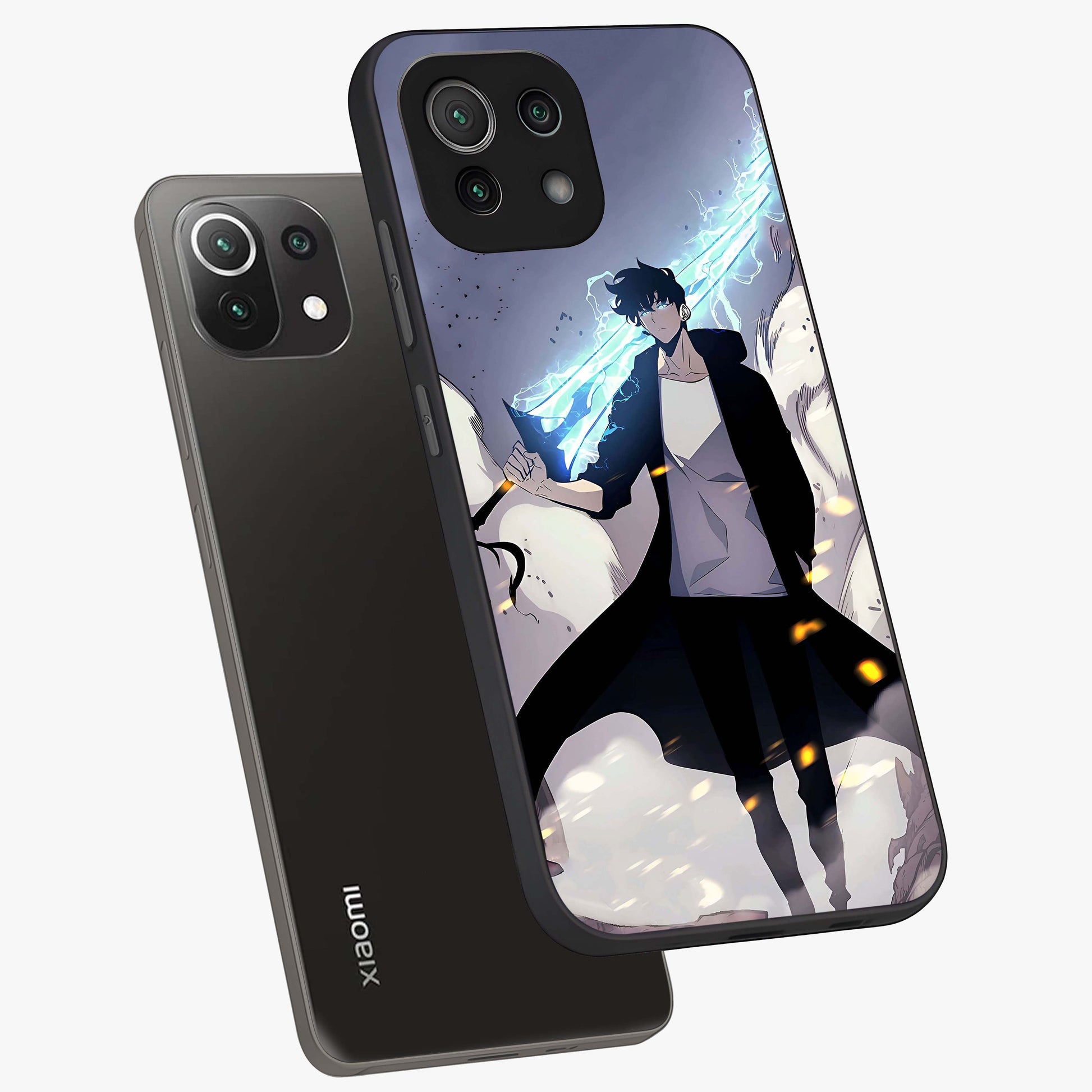 Dark Lightning Anime Warrior Glass Case displayed in angled mockup highlighting powerful lightning themed anime illustration.