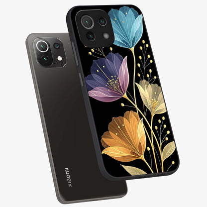 Delicate Multicolor Flowers Glass Case displayed in angled mockup highlighting colorful flower pattern with soft aesthetic style.