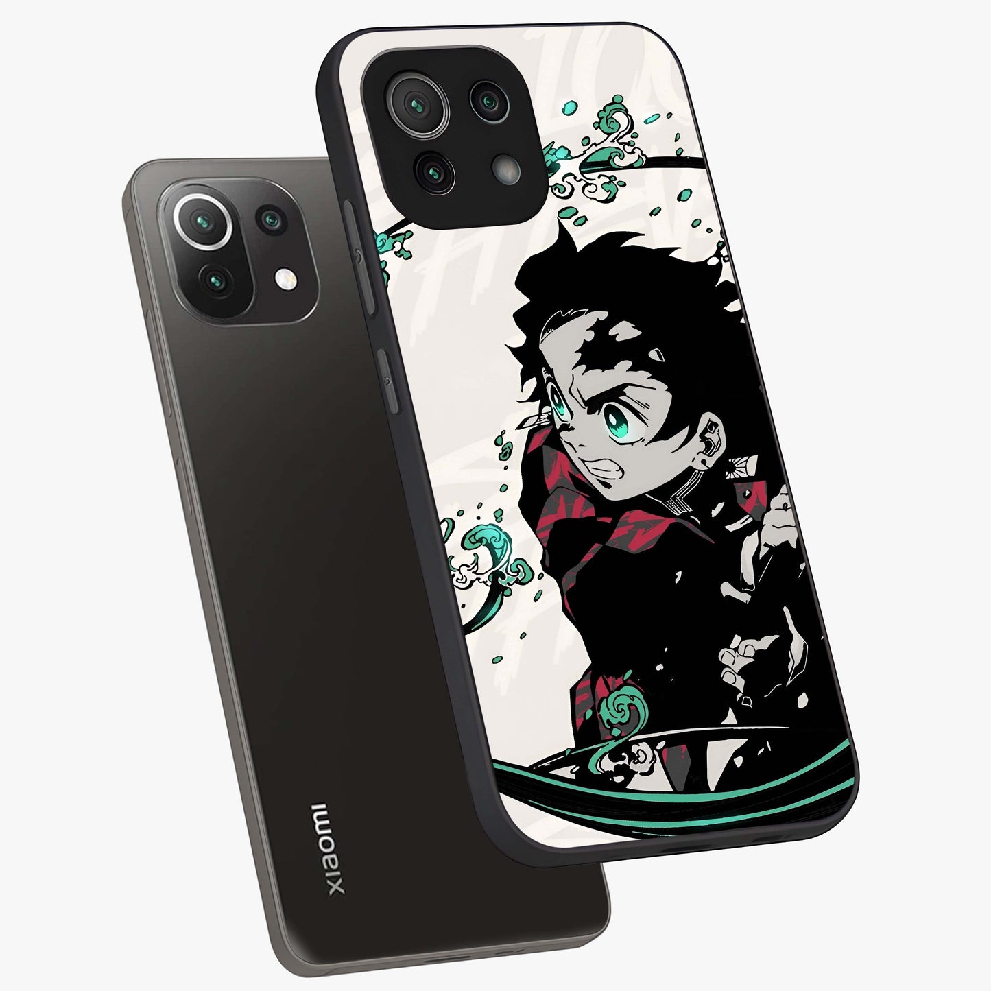 Demon Slayer Glass Case displayed in angled mockup highlighting dramatic anime character design with action aesthetic.