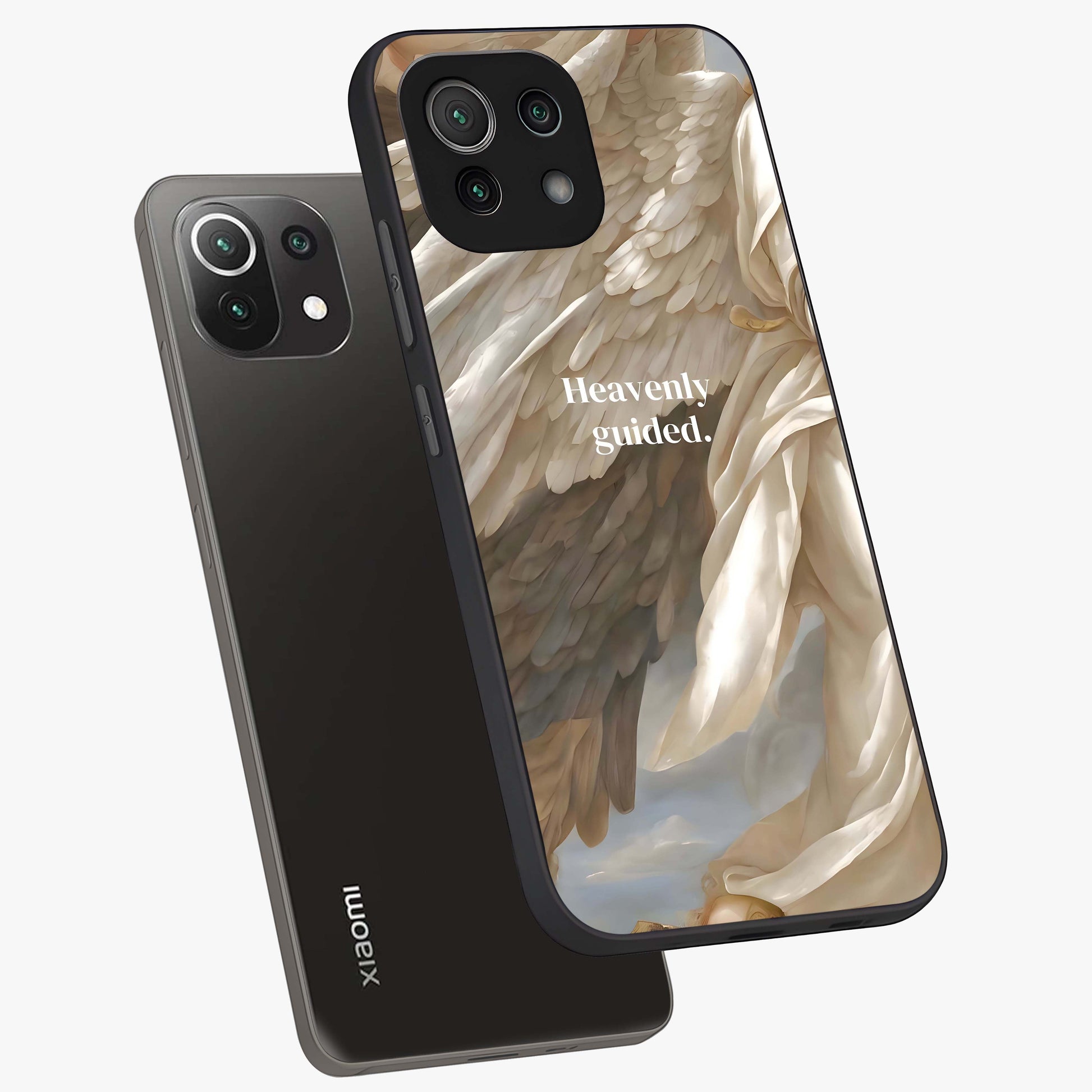 Divine Winged Grace Glass Case displayed in angled mockup highlighting graceful wing design with divine aesthetic style.