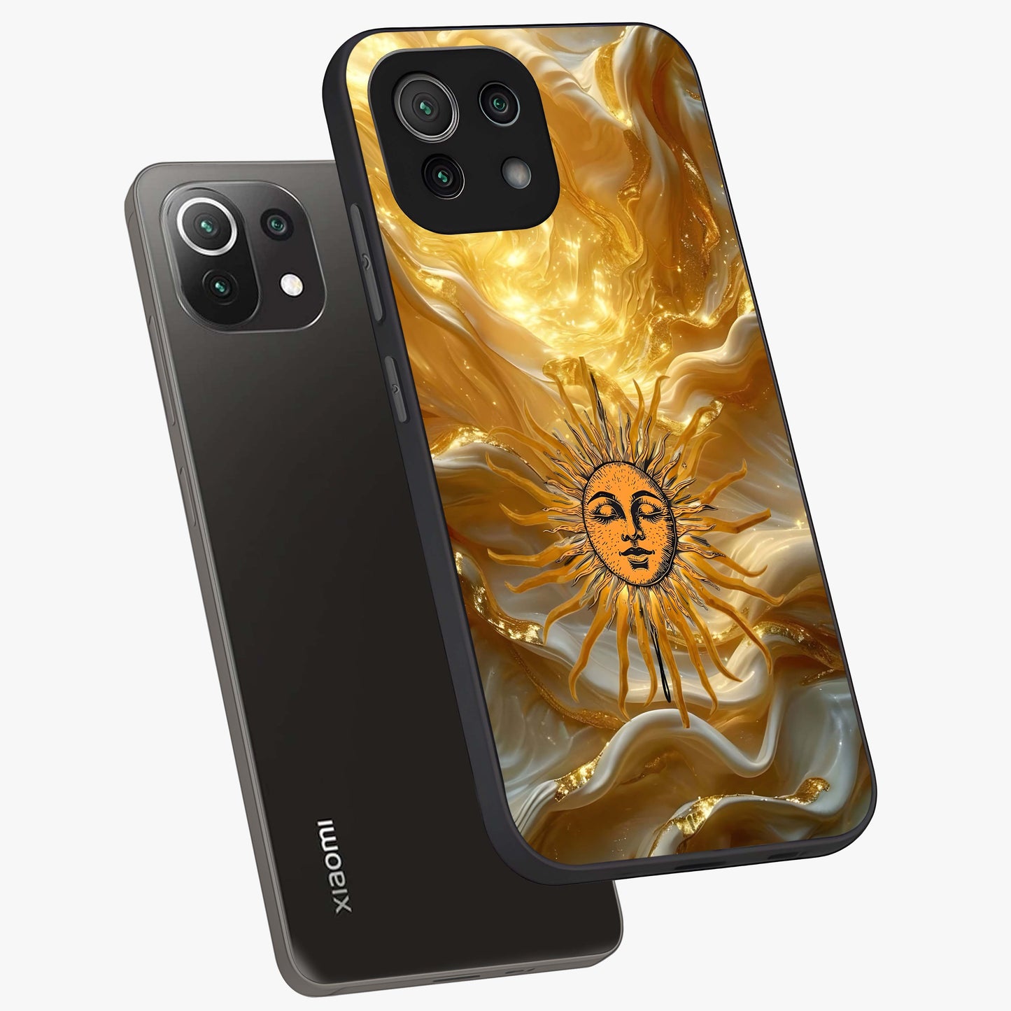 Eternal Golden Glow Glass Case displayed in angled mockup highlighting glowing golden aesthetic design with elegant style.