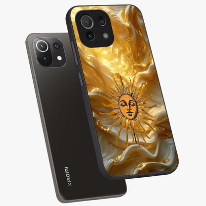 Eternal Golden Glow Glass Case displayed in angled mockup highlighting glowing golden aesthetic design with elegant style.