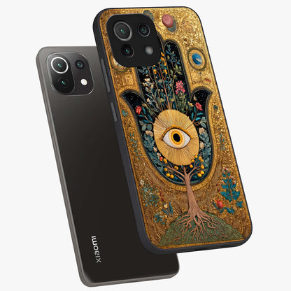 Ethereal Evil Eye Glass Case displayed in angled mockup highlighting protective evil eye symbol with spiritual aesthetic design.