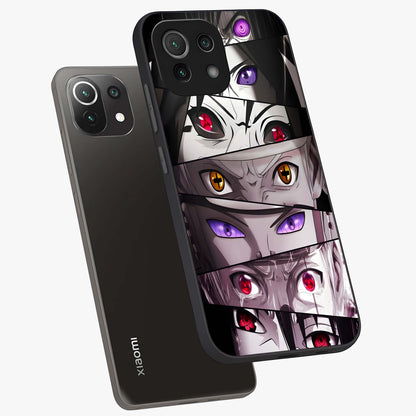 Eyes of Destiny Glass Case displayed in angled mockup highlighting bold eye illustration with mystical aesthetic style.