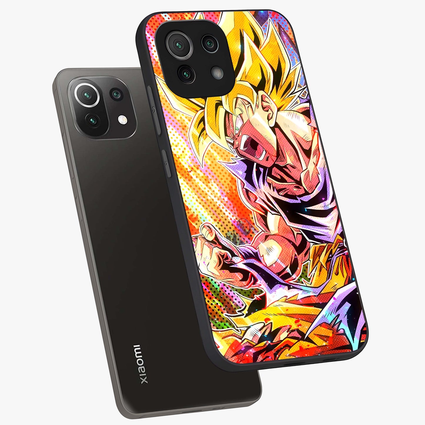 Firing Goku Glass Case displayed in angled mockup highlighting dynamic anime character design with action aesthetic.
