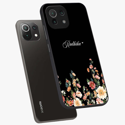 Floral Design With a Custom Personalized Name Glass Case displayed in angled mockup highlighting elegant floral pattern with custom name feature.